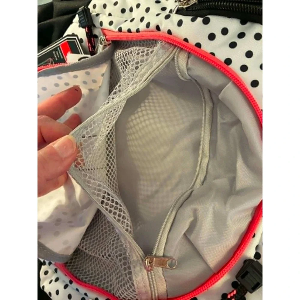 Eastsport Backpack Kids White Black Polka Dot Pink Trim‎ Multi Pocket Y2K School
